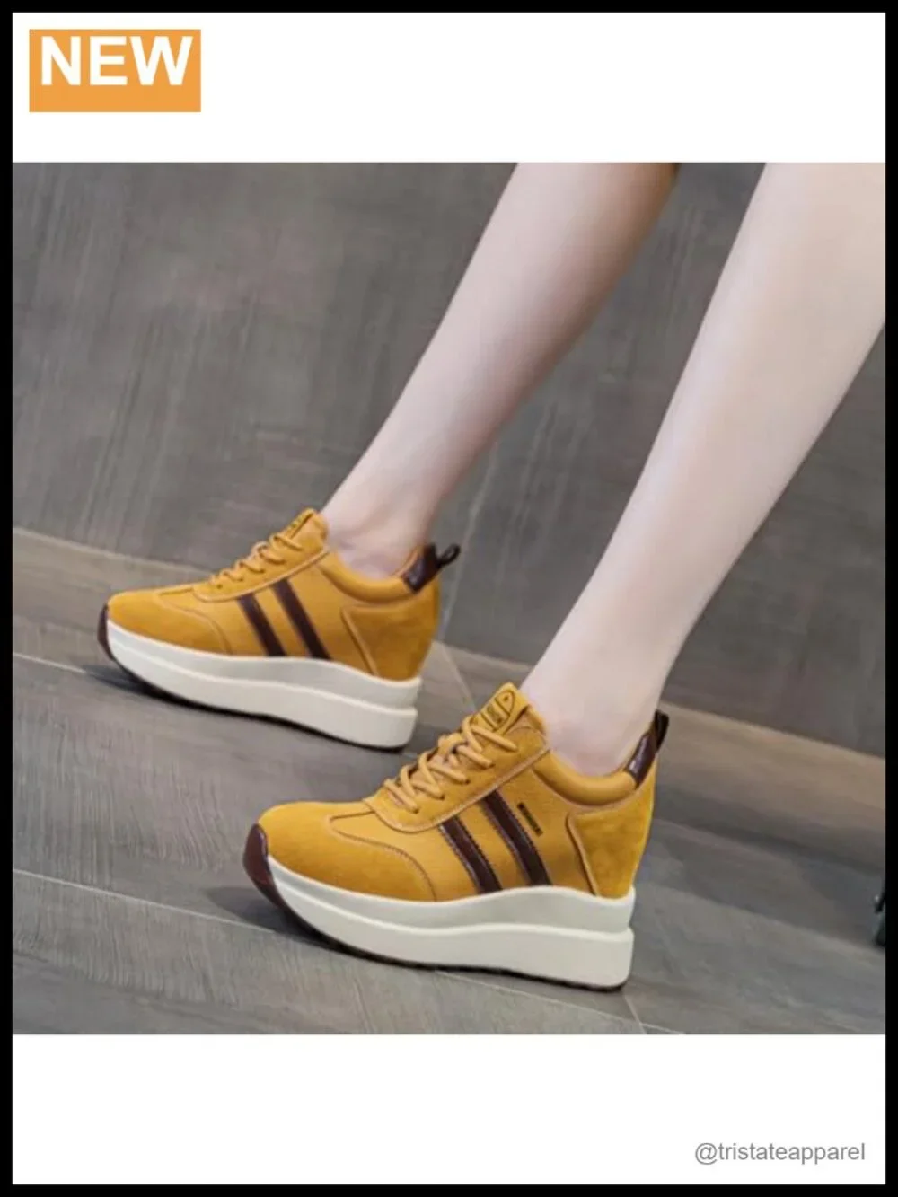 Wedge Sneakers for Women Platform Hidden Heel Leather Lace-Up Chunky Fashion